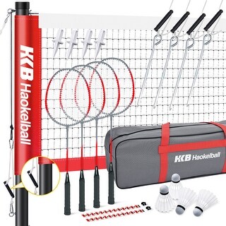 Professional Portable Badminton Net Set w/ Steel Poles, 4 Rackets 4 Shuttlecocks - 20'x2.5'