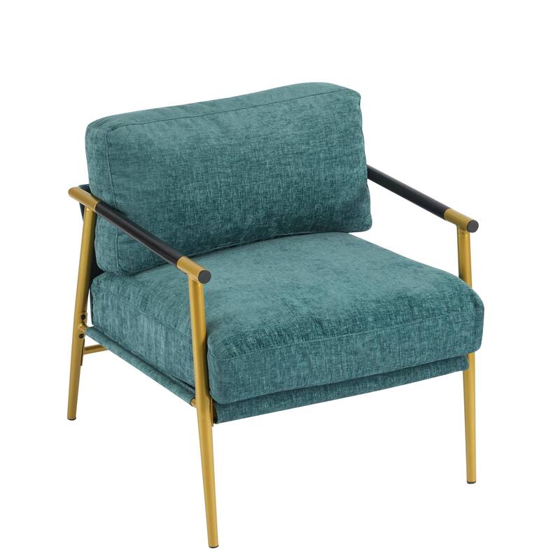 Minimalist Armchair - Soft Cushions, Wood/Metal Design, Compact