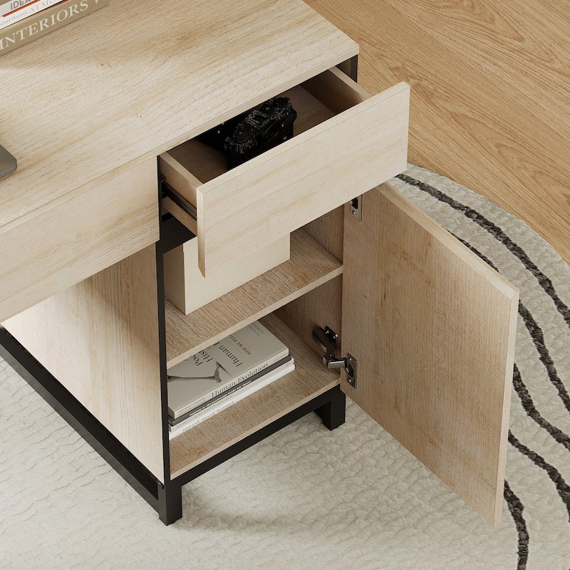 WAMPAT 59" Modern Executive Desk with Charging Station & Storage Cabinet + 72" Tall Bookcases.