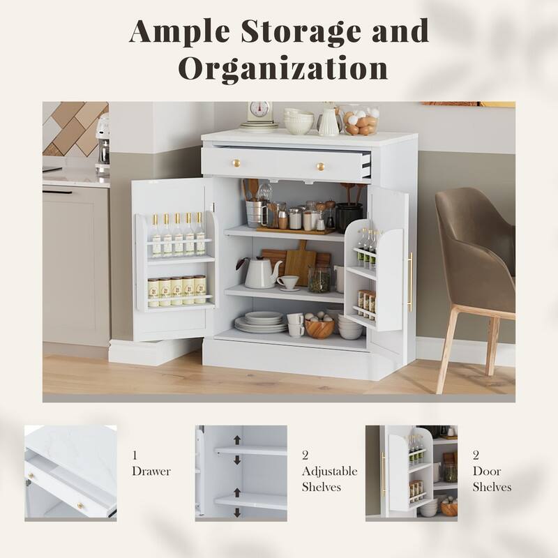 Modern Freestanding Kitchen Pantry,Buffet Food Storage, Coffee Bar Cabinet with Drawer, 2 Adjustable Shelves , Set of 2