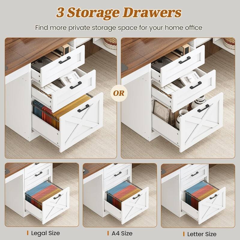 96.5" Computer Desk 3 Drawers Home Office Desk 8 Open Shelves