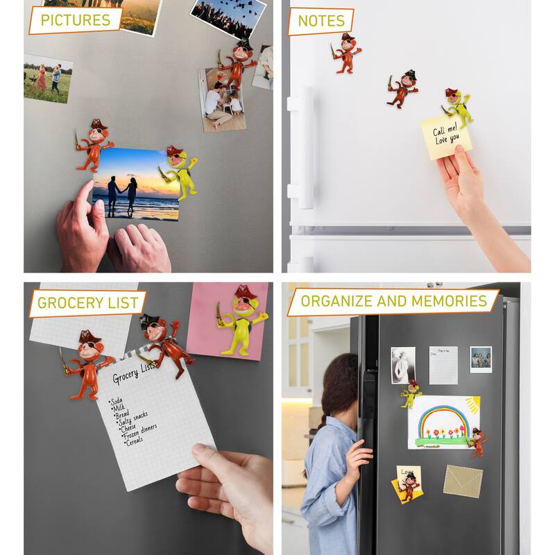 CoTa Global Monkey Pirate Refrigerator Bobble Magnets - Set of 3 - 5.6 x 3.75 x 1.6 inches