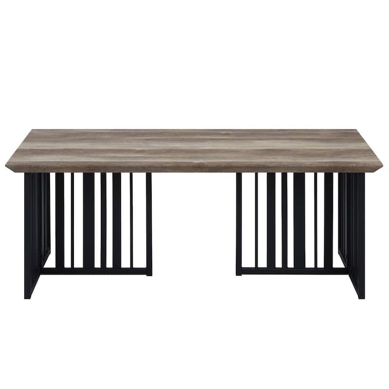 HomeRoots 47" Oak and Black Wood And Metal Distressed Frame Coffee Table - 47' X '17.83' X '23.62
