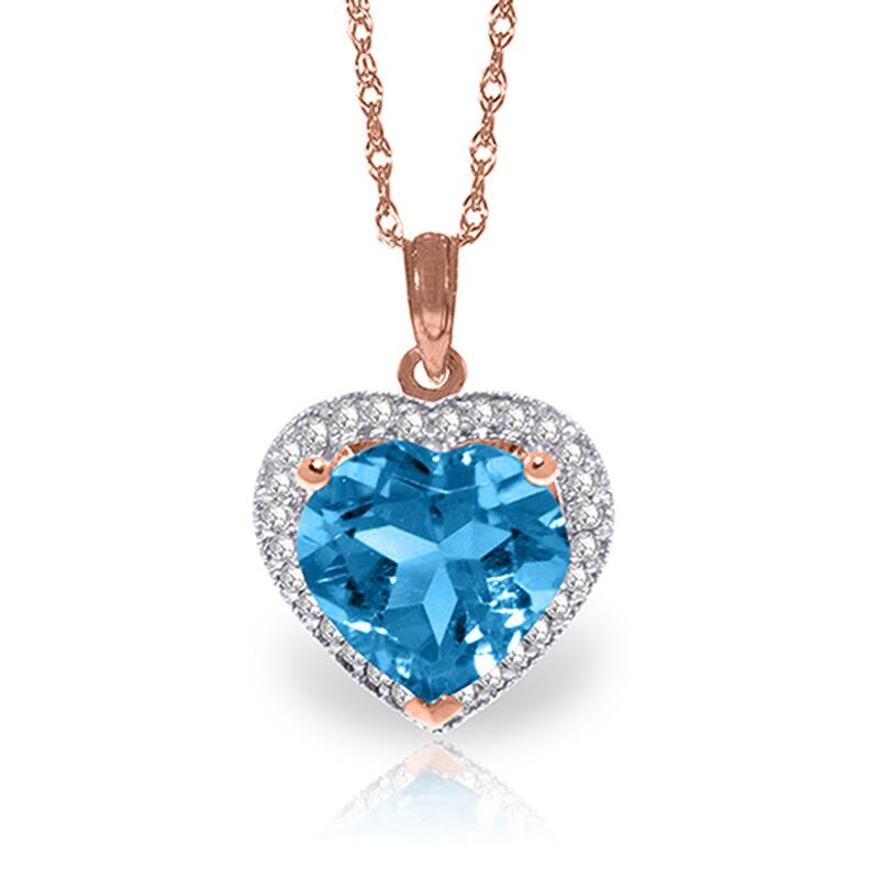 6.44 Carat 14K Solid Gold Elizabeth Blue Topaz Diamond Necklace - 20 Inch - Rose