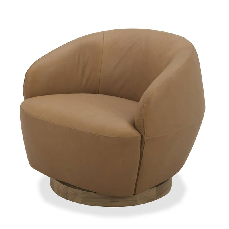 Divani Casa Agatha Modern Tan Leather Swivel Accent Chair