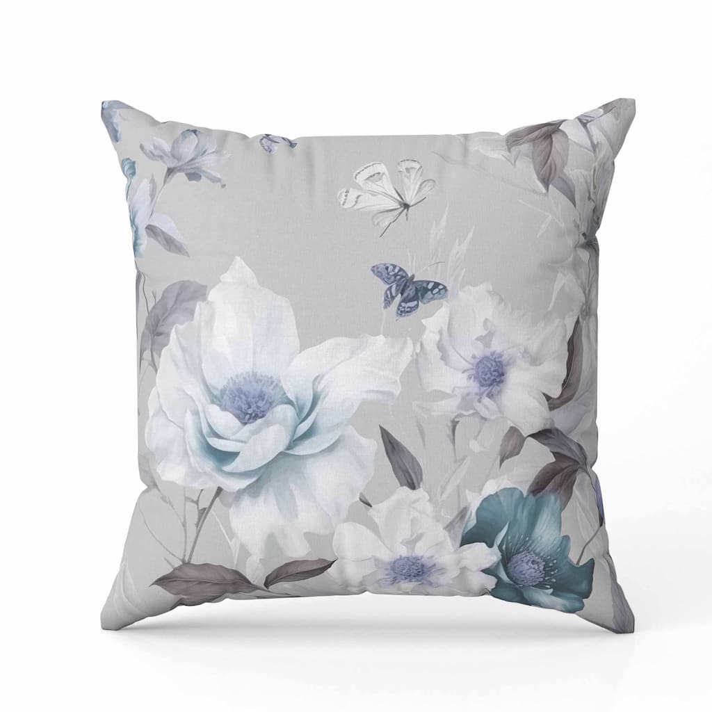 Leafy Lepidoptera Medley Indoor/Outdoor Reversible Throw Pillow Grey and Blue