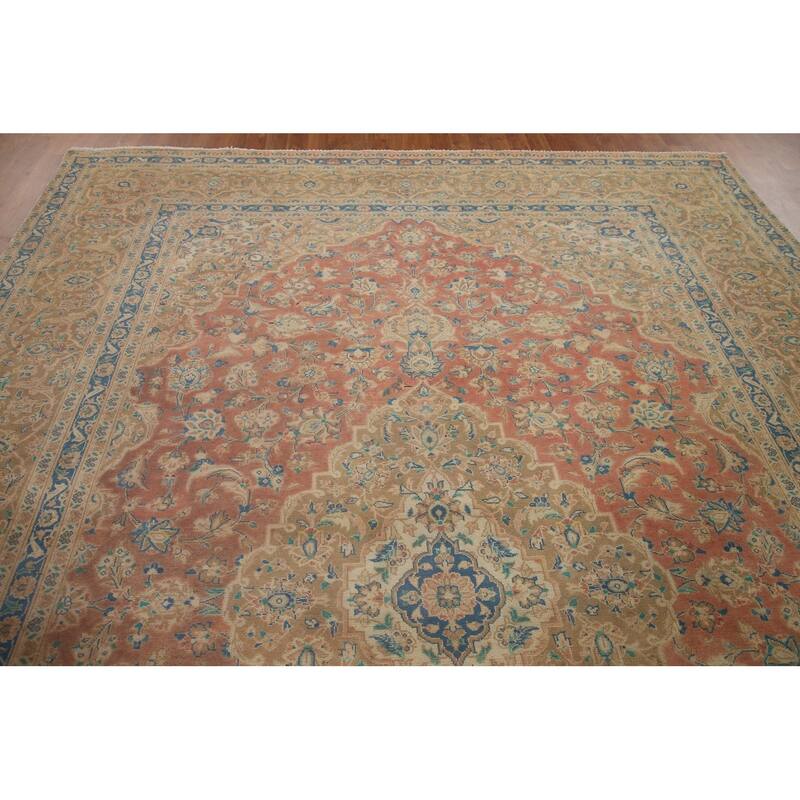 Hand Knotted Oriental 100% Wool Carpet Traditional Floral Pink Kashan Area Rug - 11' 11'' X 8' 8''