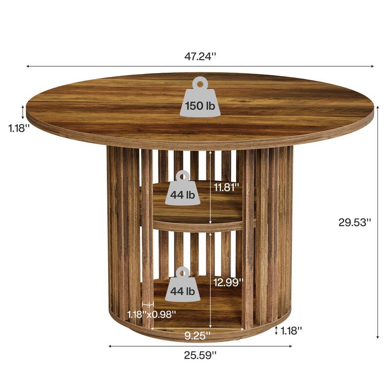47 Inch Round Dining Table with 2-tier Storage and Solid Wood Base - 47.24" D x 47.24" W x 29.53" H