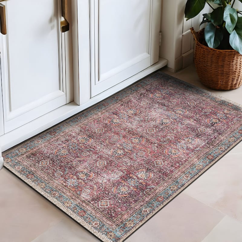 World Rug Gallery Distressed Vintage Bordered Machine Washable Area Rug - 2' x 3' - Rectangle