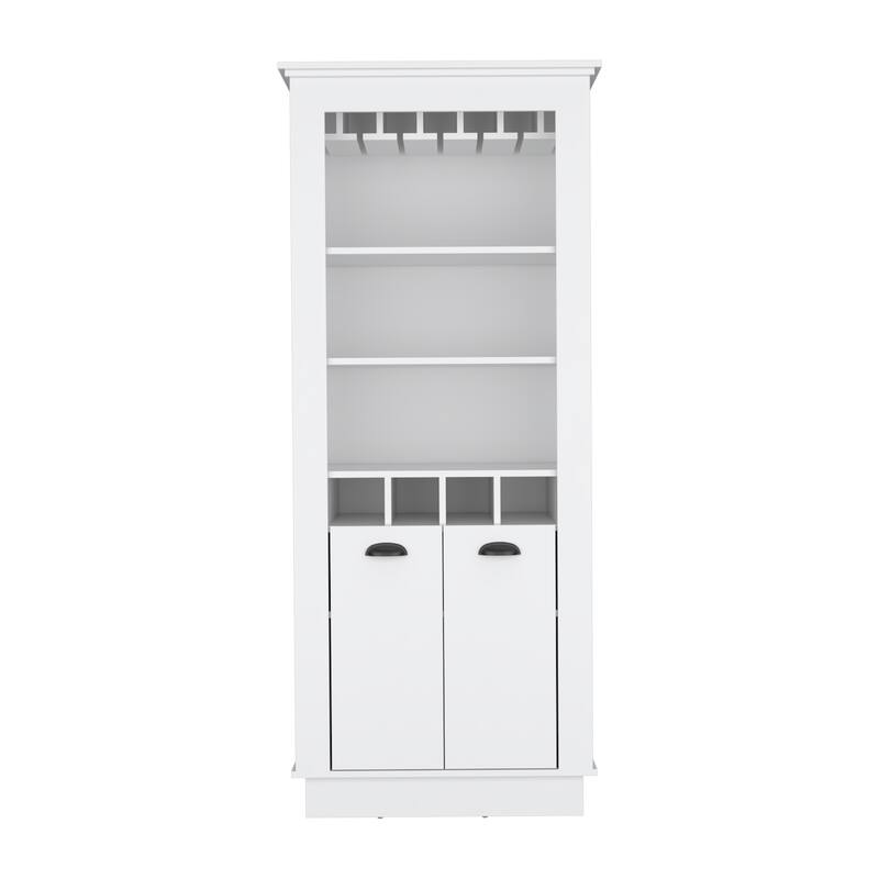 Lafayette Bar Cabinet with 4-Bottle Rack, Upper Glass Holder and Dual Door Design - White