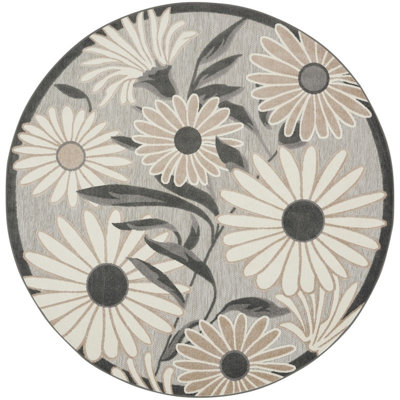 Allot Botanic Elegance Sun-Resistant Colors Trendy Modern Round Outdoor Rug - 8' Round