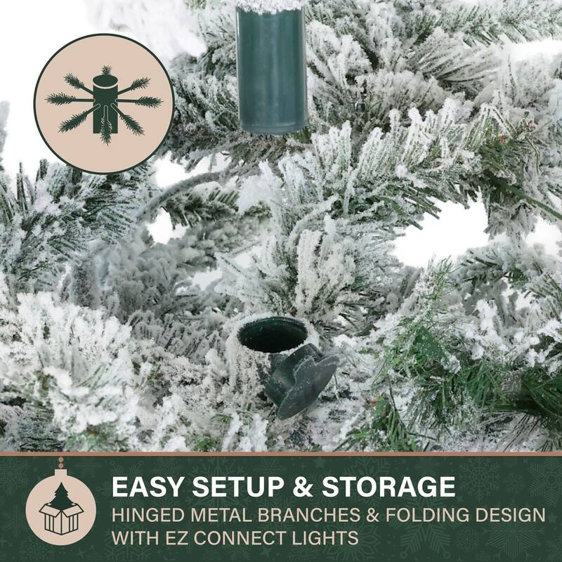 Fraser Hill Farm 6.5-Ft Slim Mountain Pine Flocked Artificial Christmas Tree with Dual Multicolor & Warm White LED Lights