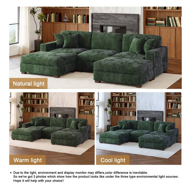 Oversized Chenille Modular Sectional Sofa Conversation Set with 2 Ottomans