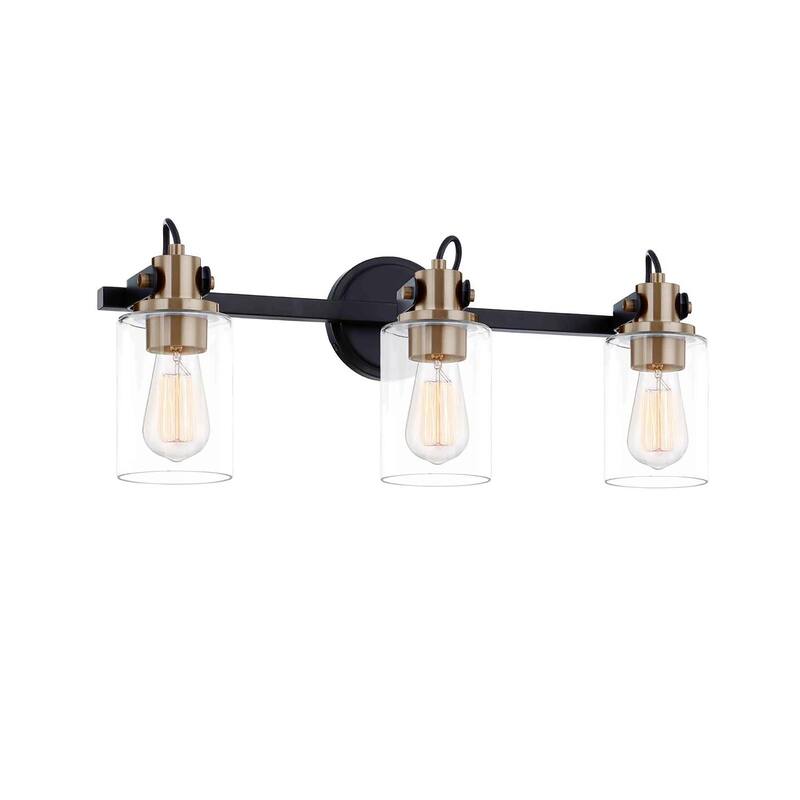 Justice Design Group Brooklyn 3-Light Bath Bar - Clear Glass - Clear Glass/Brass Accents/Matte Black