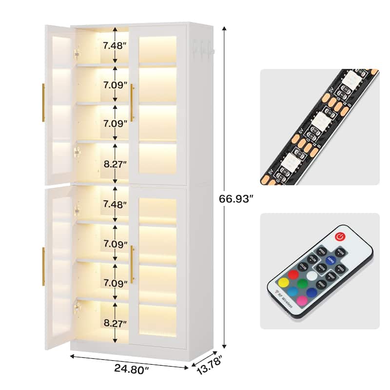 Modern Tall Entryway Shoe Storage Cabinet with Acrylic Doors and LED Light - 8-Tier