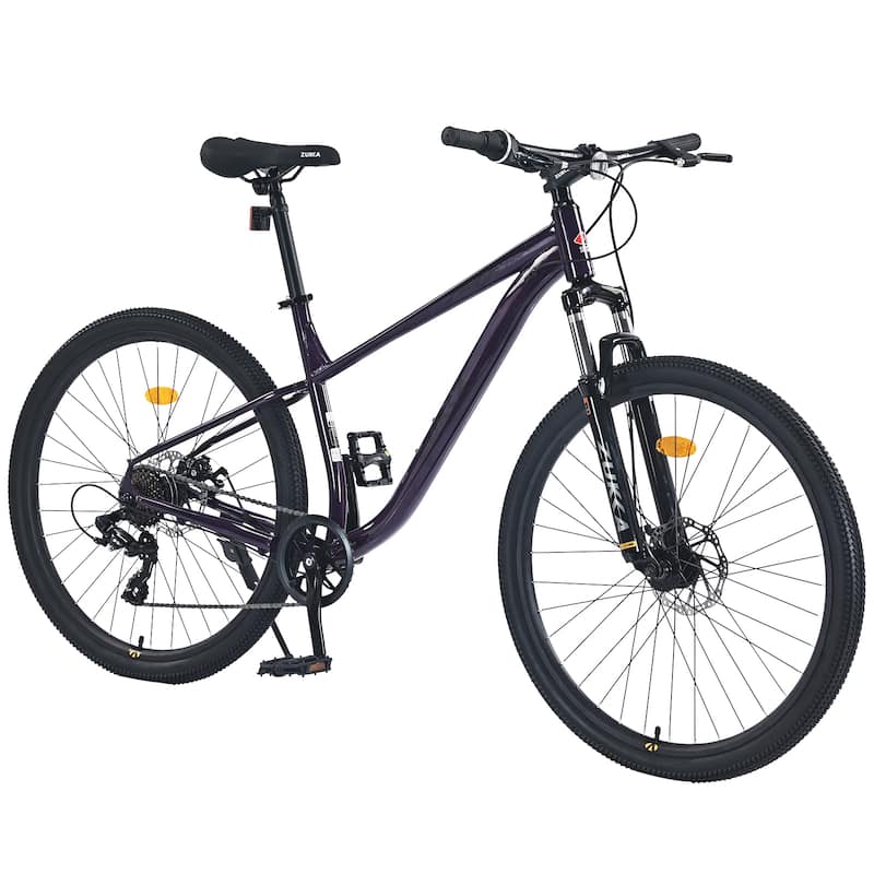 8 Speed Mountain Cycling Bike, 27.5 Inch Road Bicycle with Front Suspension & Dual Disc Brakes, Steel Frame for Boys and Girls - Purple