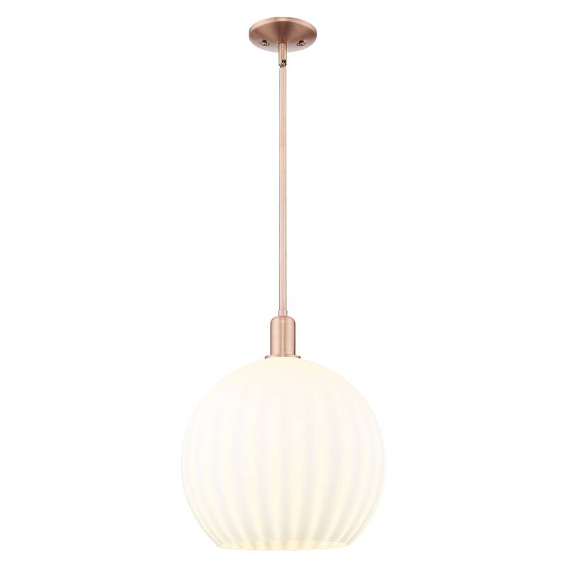 Innovations Lighting Endless Possibilities Arcadia - White Venetian - 1 Light 14" Stem Hung Mini Pendant - Antique Copper
