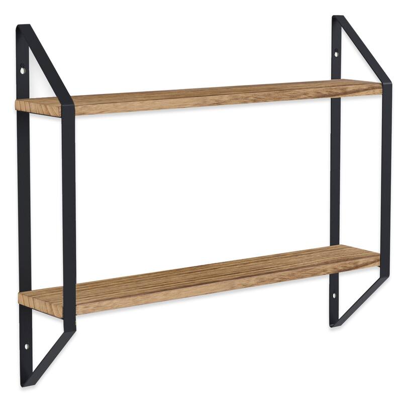 Wallniture Ponza 2-Tier Wood Floating Bookshelf for Bedroom Wall Decor - Natural Burned
