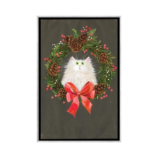 slide 2 of 12, iCanvas "Festive Wreath White Cat" by Kim Haskins Framed Silver - 40x26
