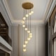 preview thumbnail 2 of 19, KAYLA Luxury 14-Light Alabaster Globe Chandelier in Vintage Copper Finish, Grand Pendant Light for Stairwells or Foyers - 138in Gold