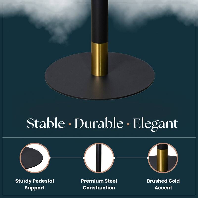 Vail Round Dining Table with 27 in. MDF Tabletop in Black Stainless Steel Round Pedestal Base with Gold Accent Kitchen Table