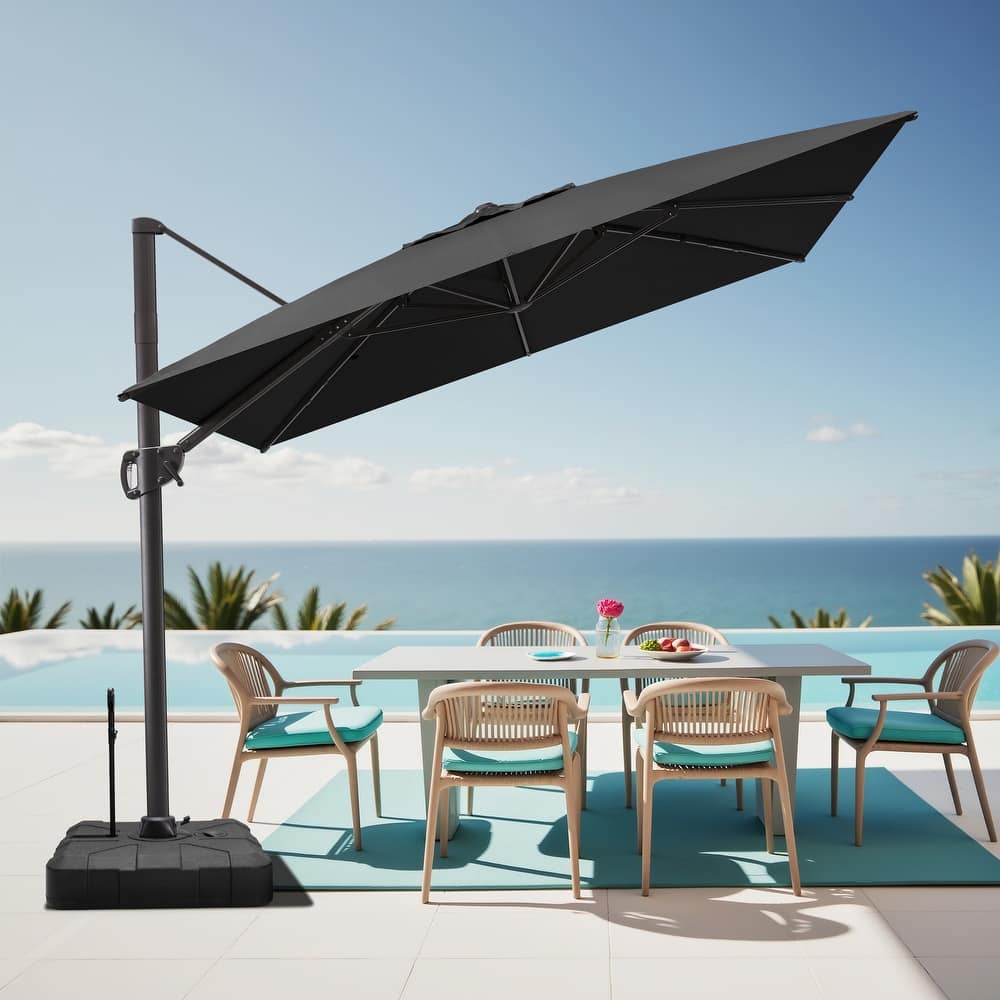 11 x 9 FT Outdoor Aluminum Cantilever Offset Umbrella with Base Stand