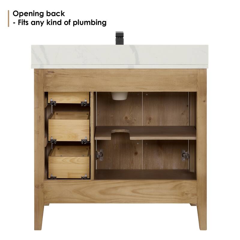 Altair Laurel Bath Vanity with Calacatta White Quartz Stone Countertop with Mirror