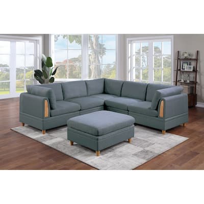 6pc Steel Gray Fabric Modular Sectional Sofa Set with Ottoman & Contemporary Style