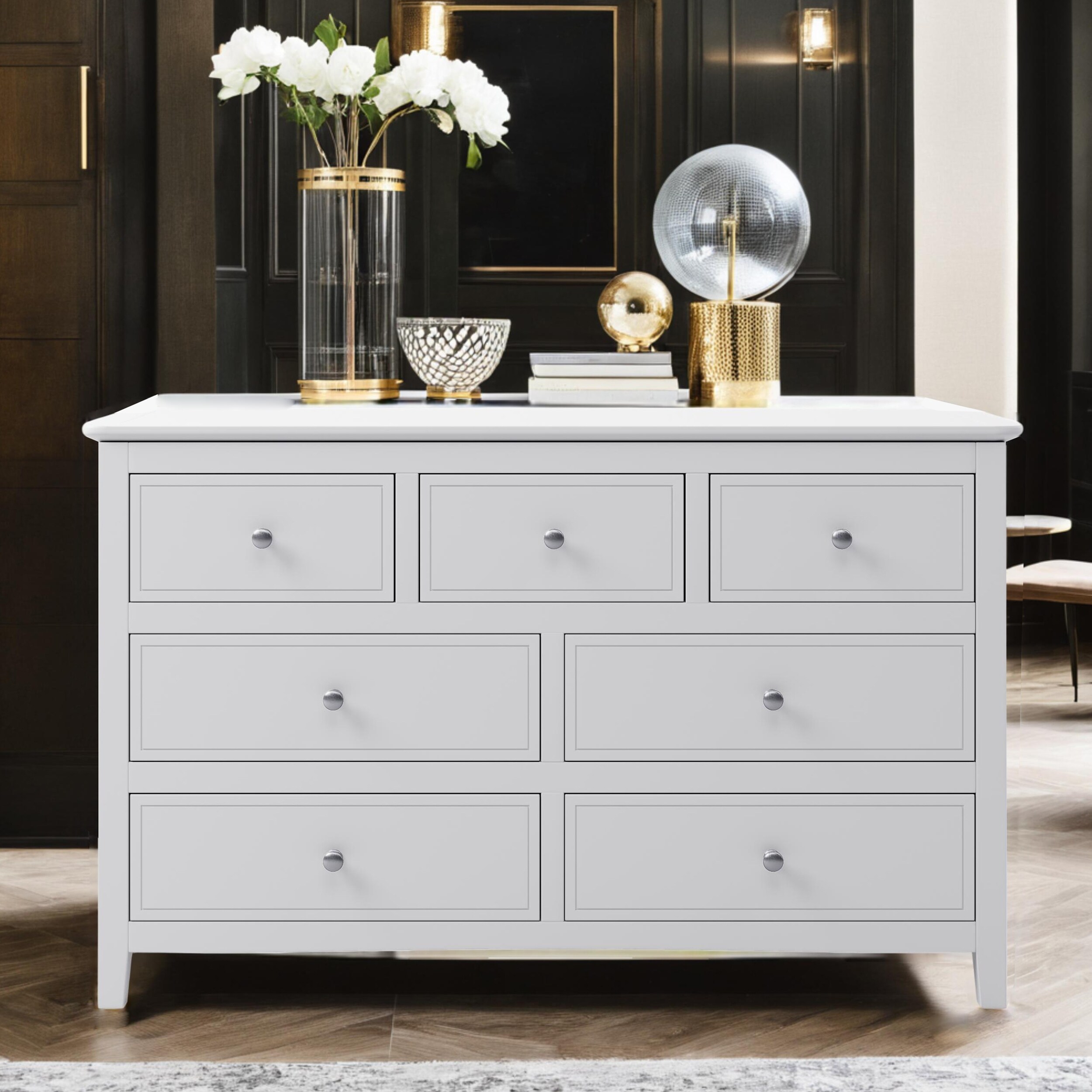 Storage Dresser Solid Wood 7 Drawer Storage Double Chest Fully Assembled Except for Handle 48.42 L x 15.35 W x 30.11 H