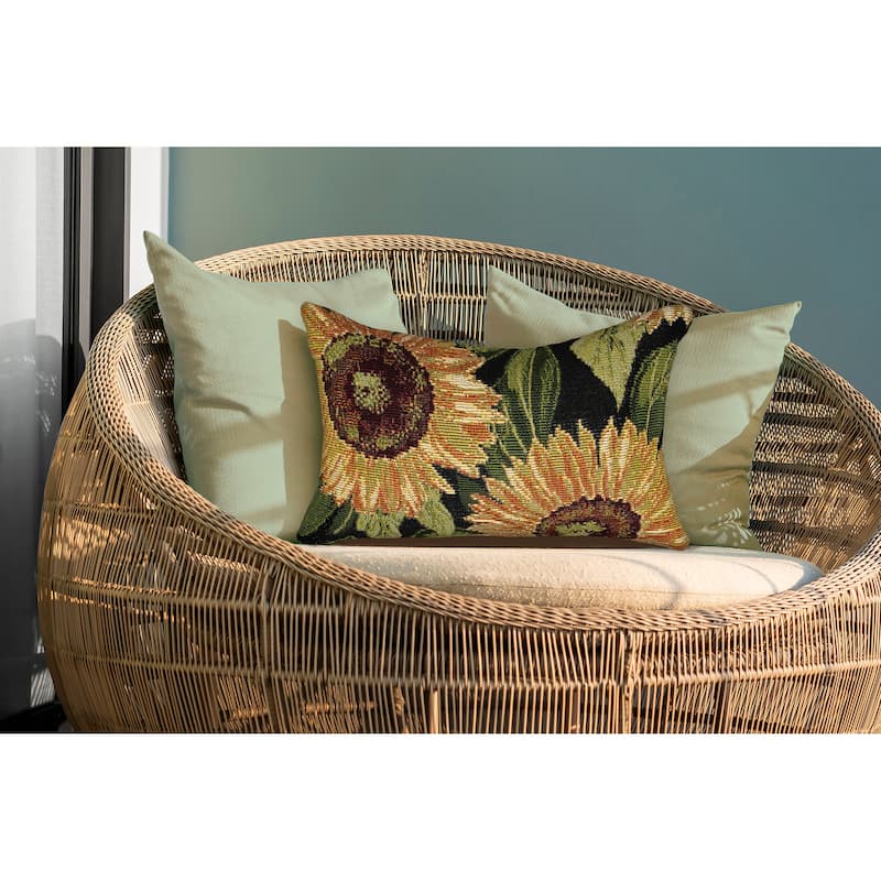 Liora Manne Marina Sunflowers Indoor/Outdoor Pillow - 12" x 18" - Polyester - Black