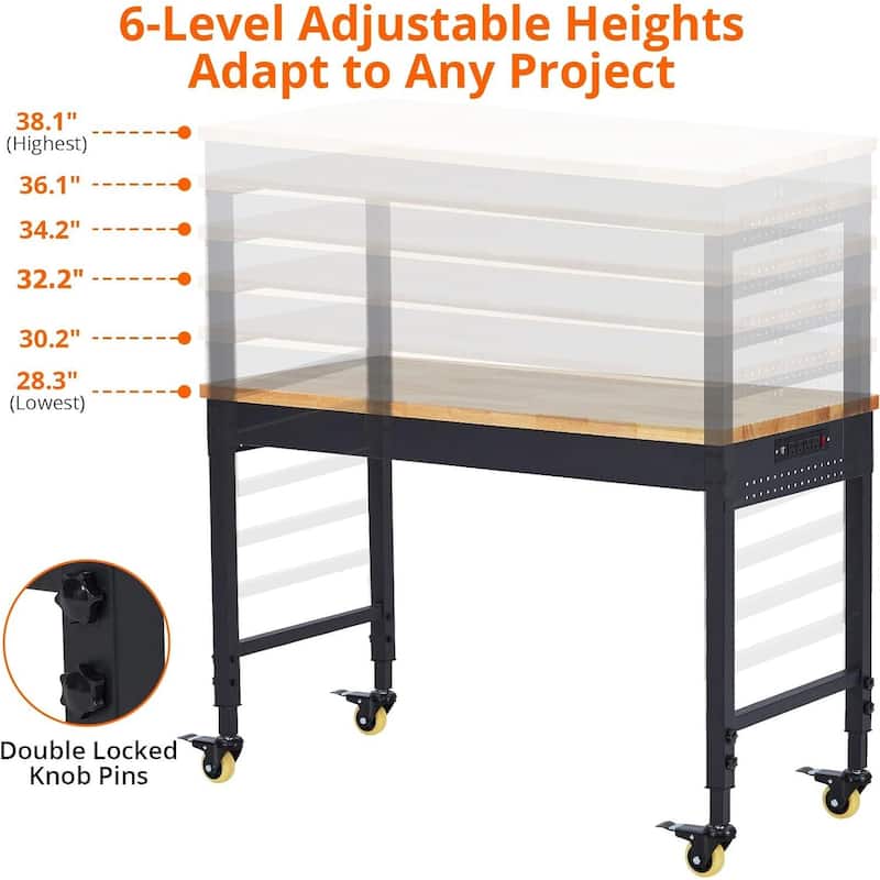 60*22*1.2 Inch Workbench for Garage with 4 Rolling Casters - N/A