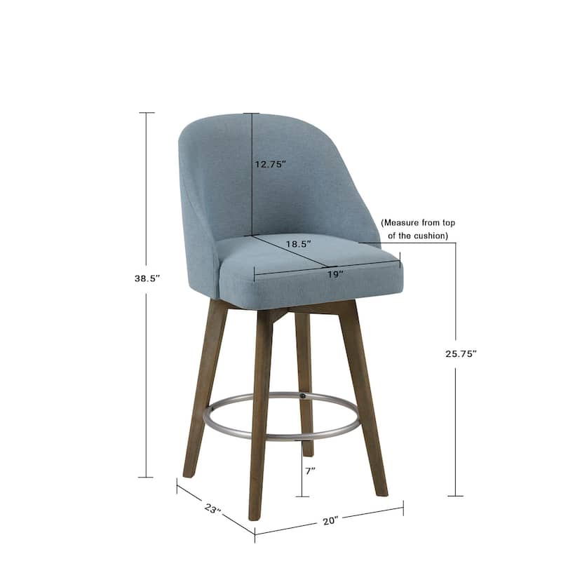 Madison Park Pearce Swivel Upholstered Counter Stool with Solid Wood Legs & Metal Footrest