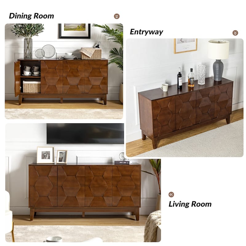 Silakan Mid-Century Modern 4-Door Large Storage Sideboard with Solid Wood Legs by HULALA HOME