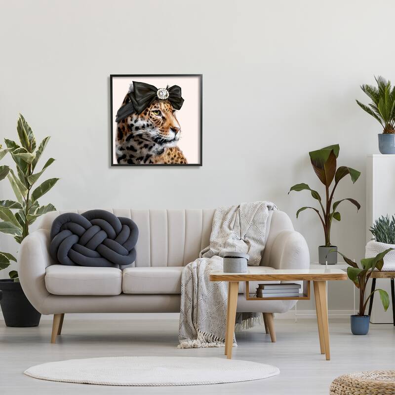 Stupell Glam Leopard Fancy Hair Bow Safari Animal Fashion Framed Wall Art - Orange