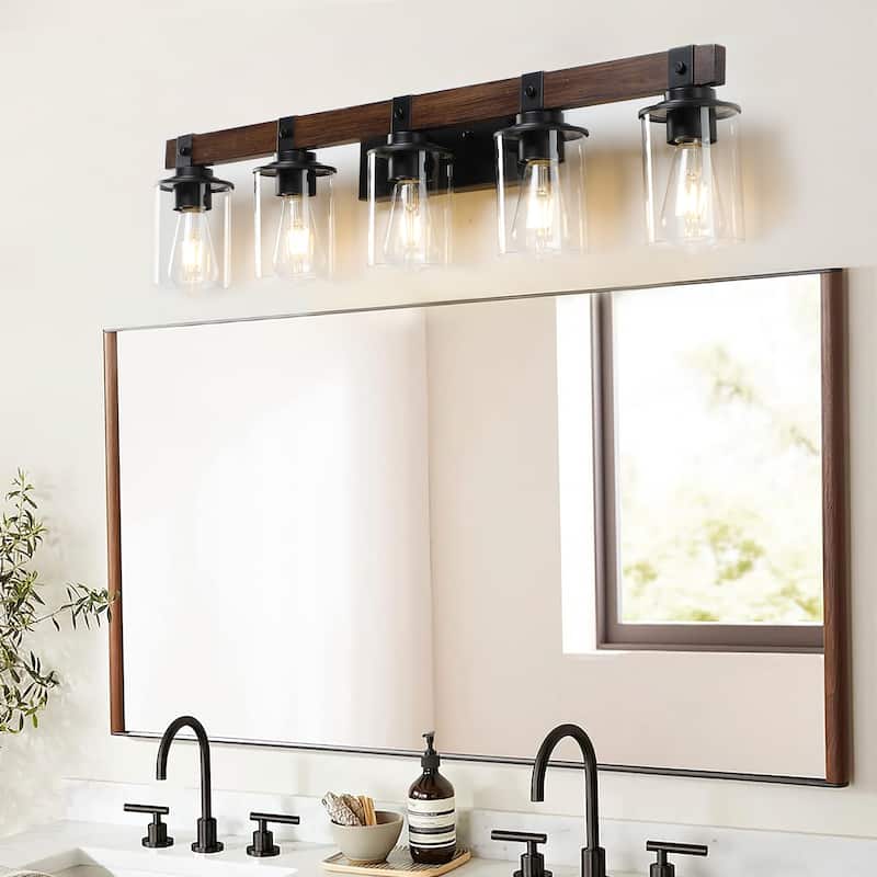 Modern Design 5-Lights Farmhouse Vanity Lights Fixture Rustic Bathroom Light Fixture Bathroom Sconce (No Bulbs)