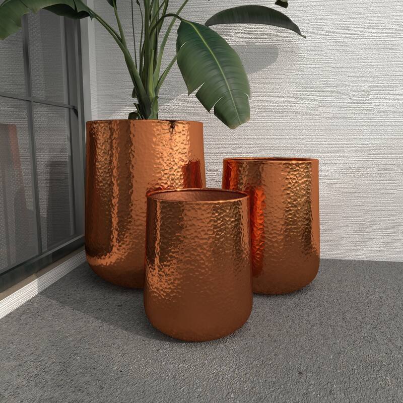 Aluminum Hammered Metal Glam Planter in Copper or Silver (Set of 3)