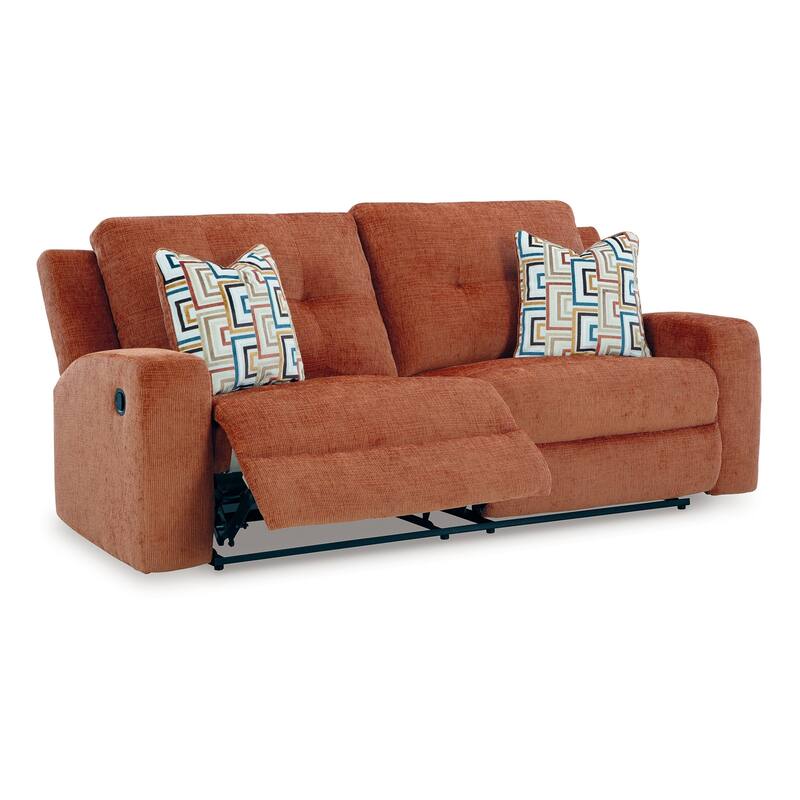 Genna Manual Recliner Sofa, Spice Orange Polyester, 2 Pillow 87 Inch