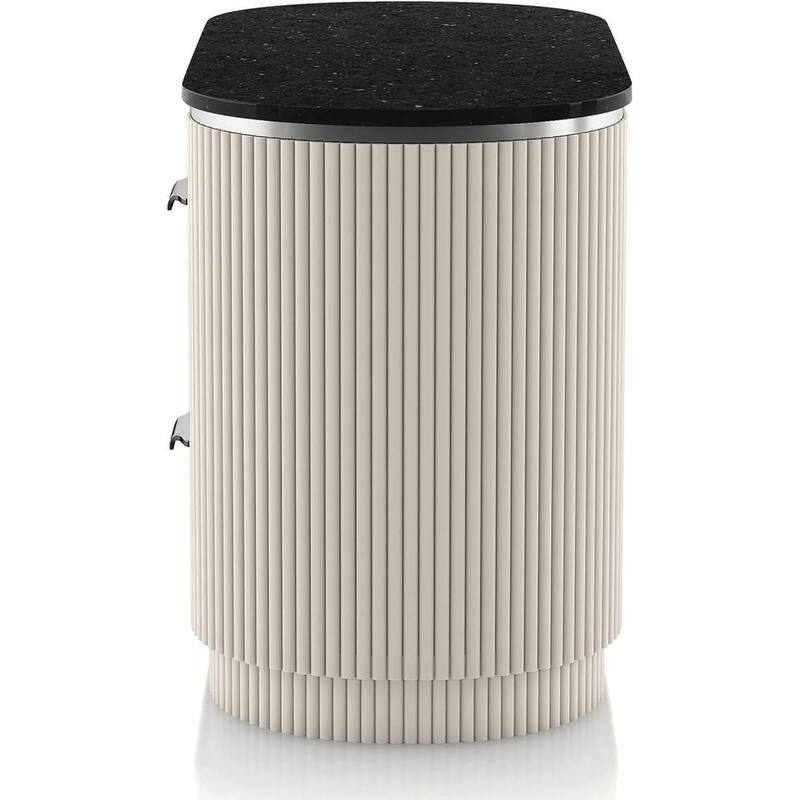 Contemporary Nightstand - Stone Top with Chrome Pulls & Light Gray Finish