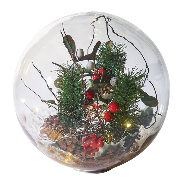 Art & Artifact LED Lighted Glass Holiday Orb - Hand-Blown Glass Globe Seasonal Decor - Battery Operated