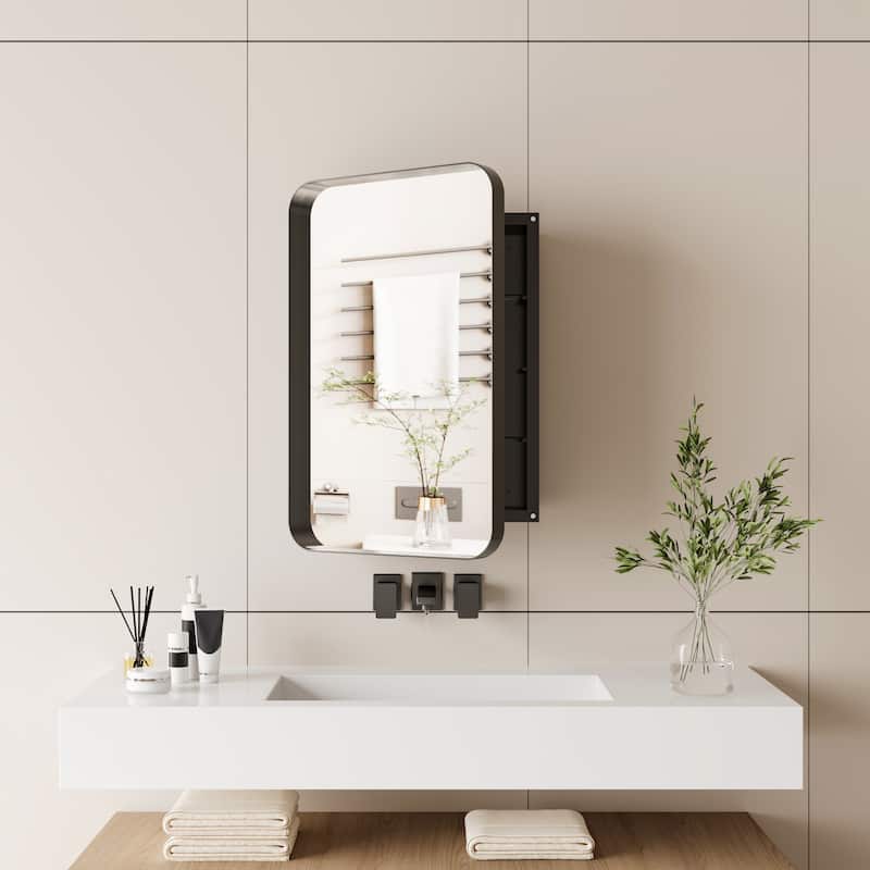 Cabinet with Mirror and Adjustable Shelves - Matte Black