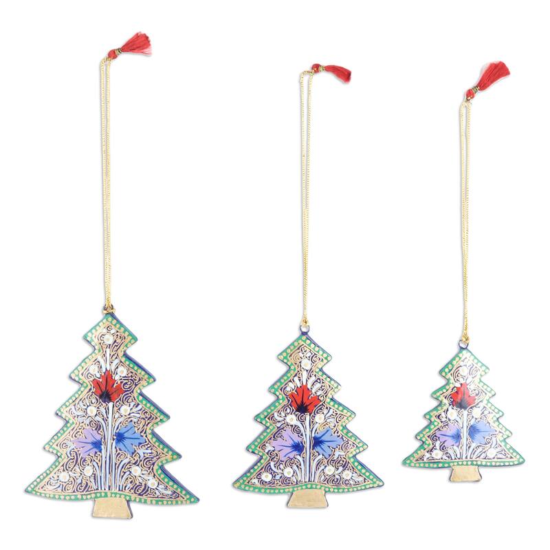 Novica Handmade Blue Forest Wood Ornaments (Set Of 3)