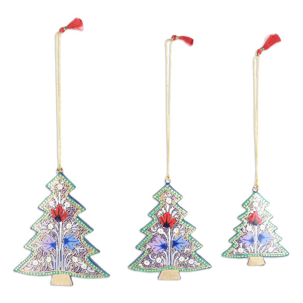 Novica Handmade Blue Forest Wood Ornaments (Set Of 3)