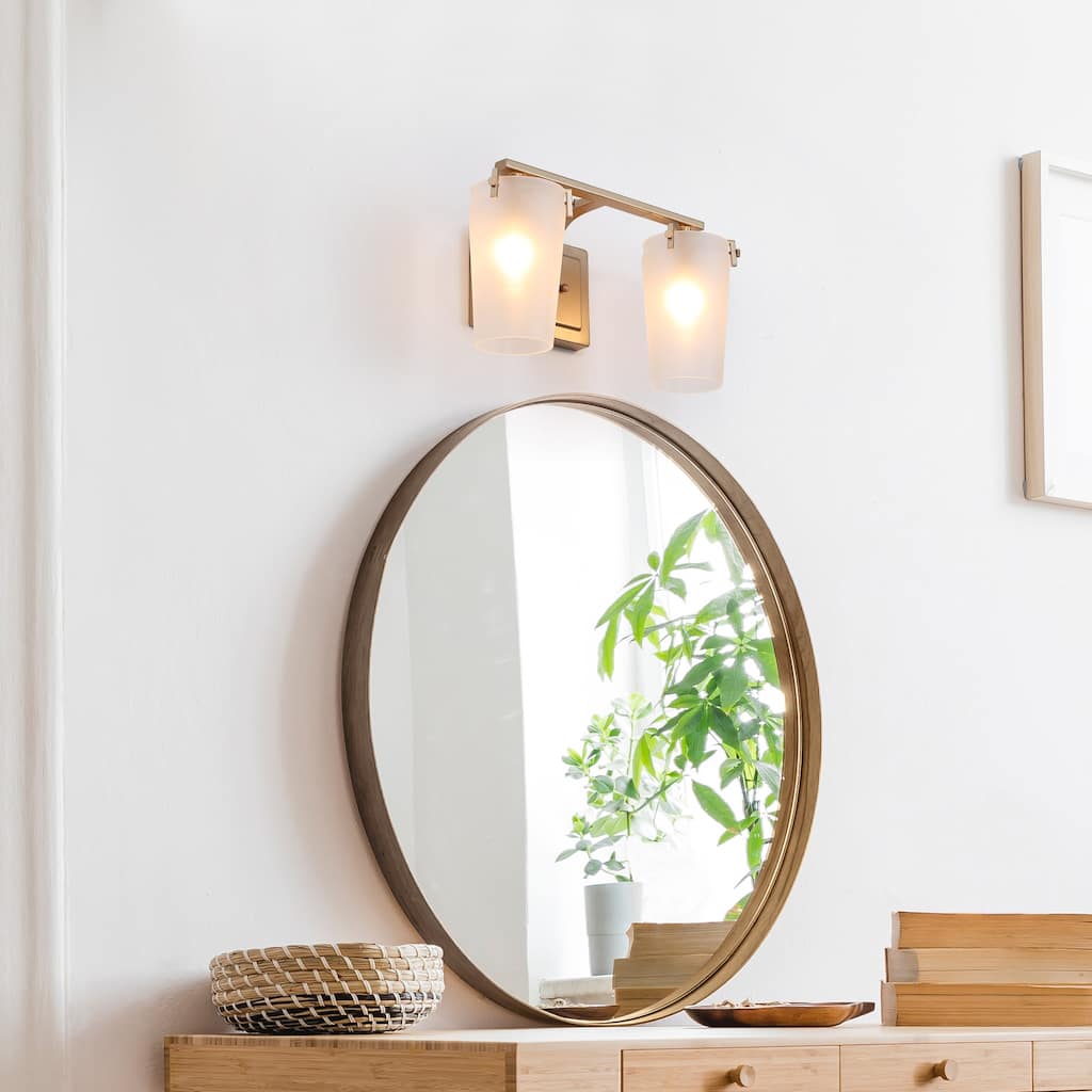 14 Inch 2-Light Dark Gold Curved Arms Wall Sconce Vanity Light for Modern Farmhouse Bathroom Living Room Hallway