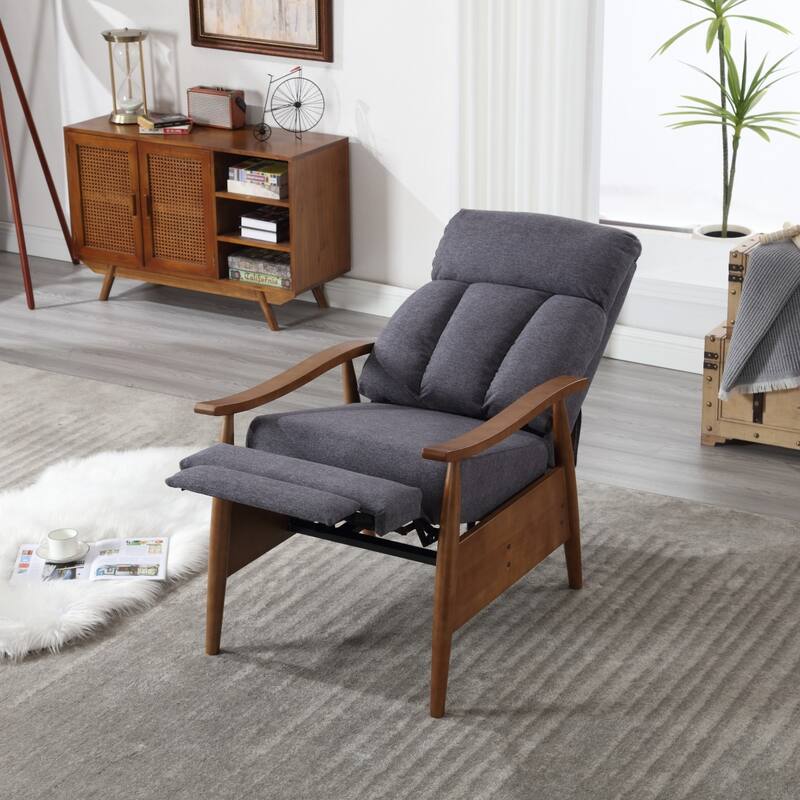 Modern Adjustable Recliner Chair, Wood Frame Armchair Accent Chair Lounge Chair Upholstered Sofa Chair for Living Room