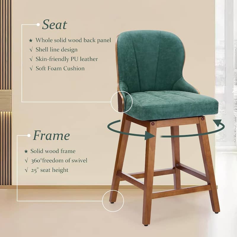 XINMICS 26 Inches Counter Height Bar Stools, Swivel PU Leather Bar Stools with Bentwood Backs, Set of 2/3 - N/A