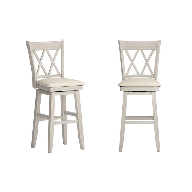 Ronda Double X-Back Wood Swivel Chair - Antique White - Bar Height