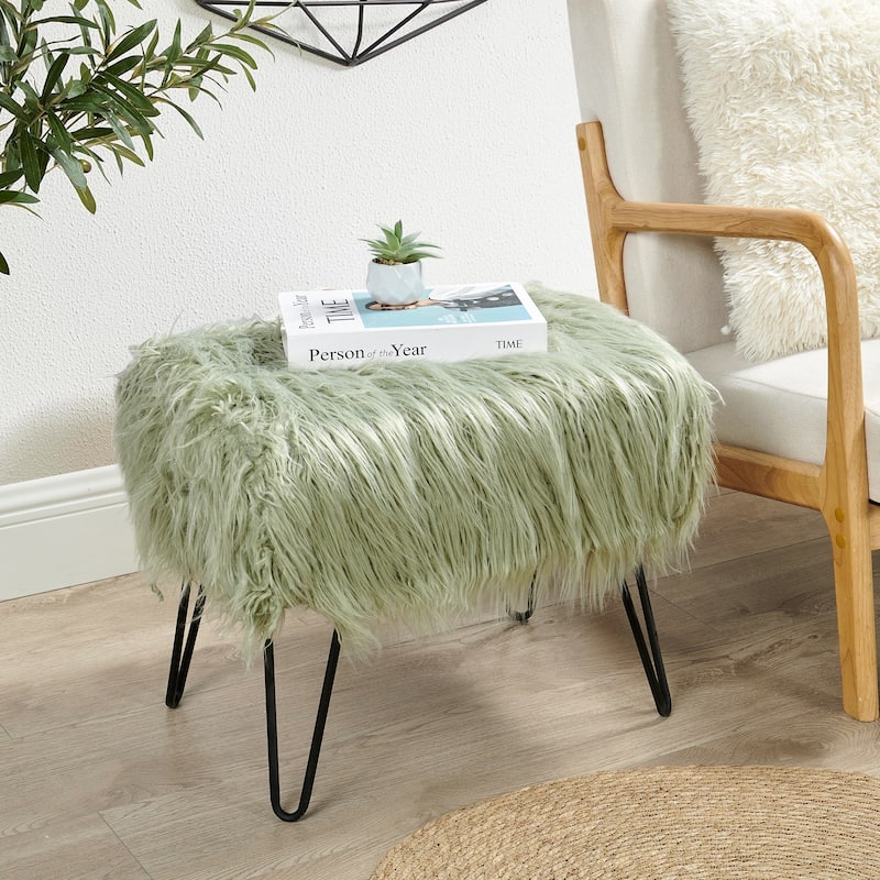 Mongolian Fauxfur Ottoman - 19"x 13"x17" - Desert Saga
