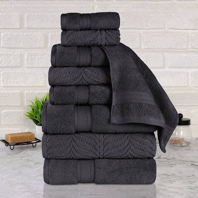 Superior Chevron Zero Twist Solid and Jacquard Cotton 9 Piece Towel Set