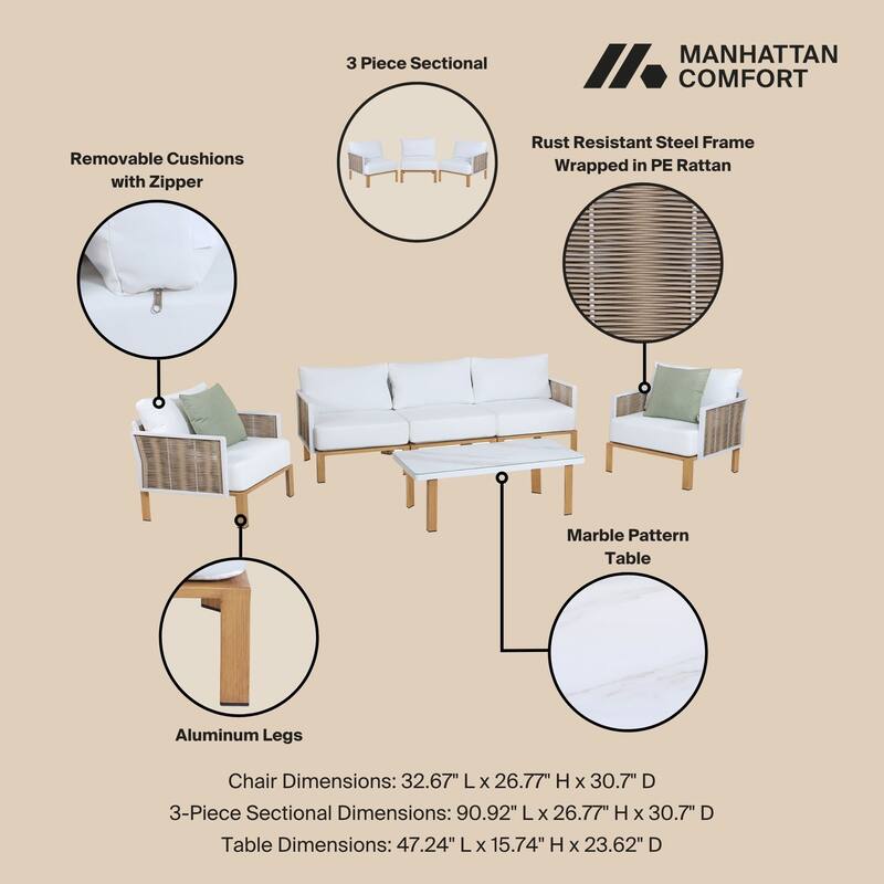 Manhattan Comfort Vine Modern 4-Piece Patio Conversation Set
