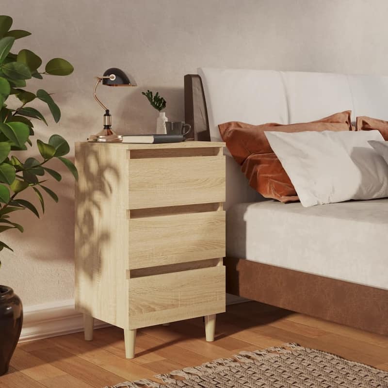 vidaXL Bed Cabinet Engineered wood, Solid eucalyptus wood - Brown-1/ Sonoma oak